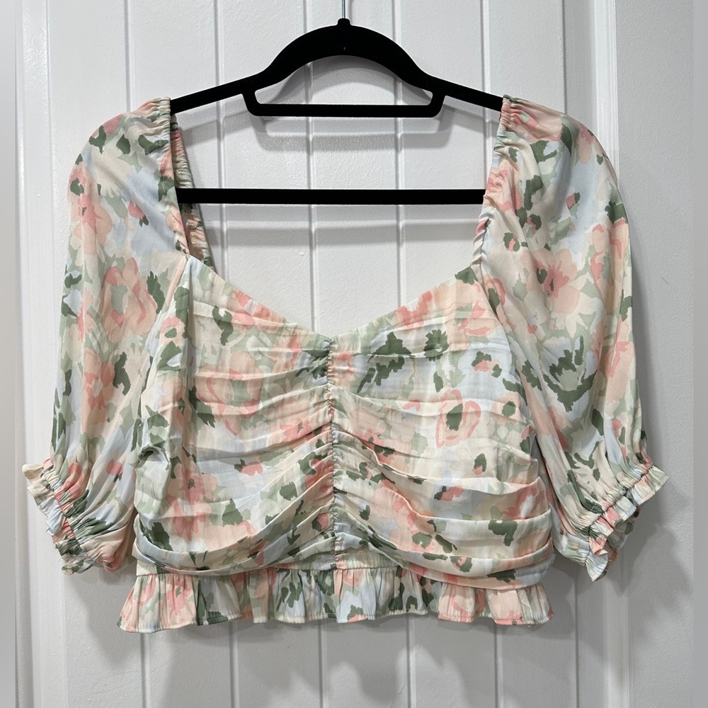 Glassons Floral Ruched Blouse - Pink and Green